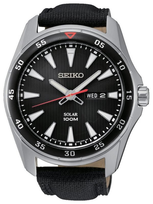 Seiko Solar Sne393p2 Kello Musta / Nahka